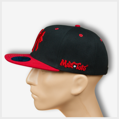 MT Black Snapback (Red) Left View 420 Mad Toto Apparel