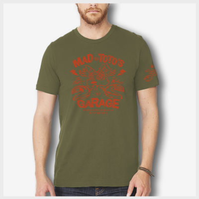 Toto's Garage Red Army Shirt Front 420 Apparel by Mad Toto