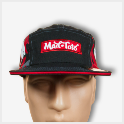 Mad Toto 5 Panel Hat - Red Camouflage Front View 420 Apparel