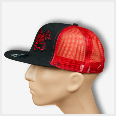 Toto Patch Trucker Snapback Red/Black Left View Mad Toto 420 Apparel